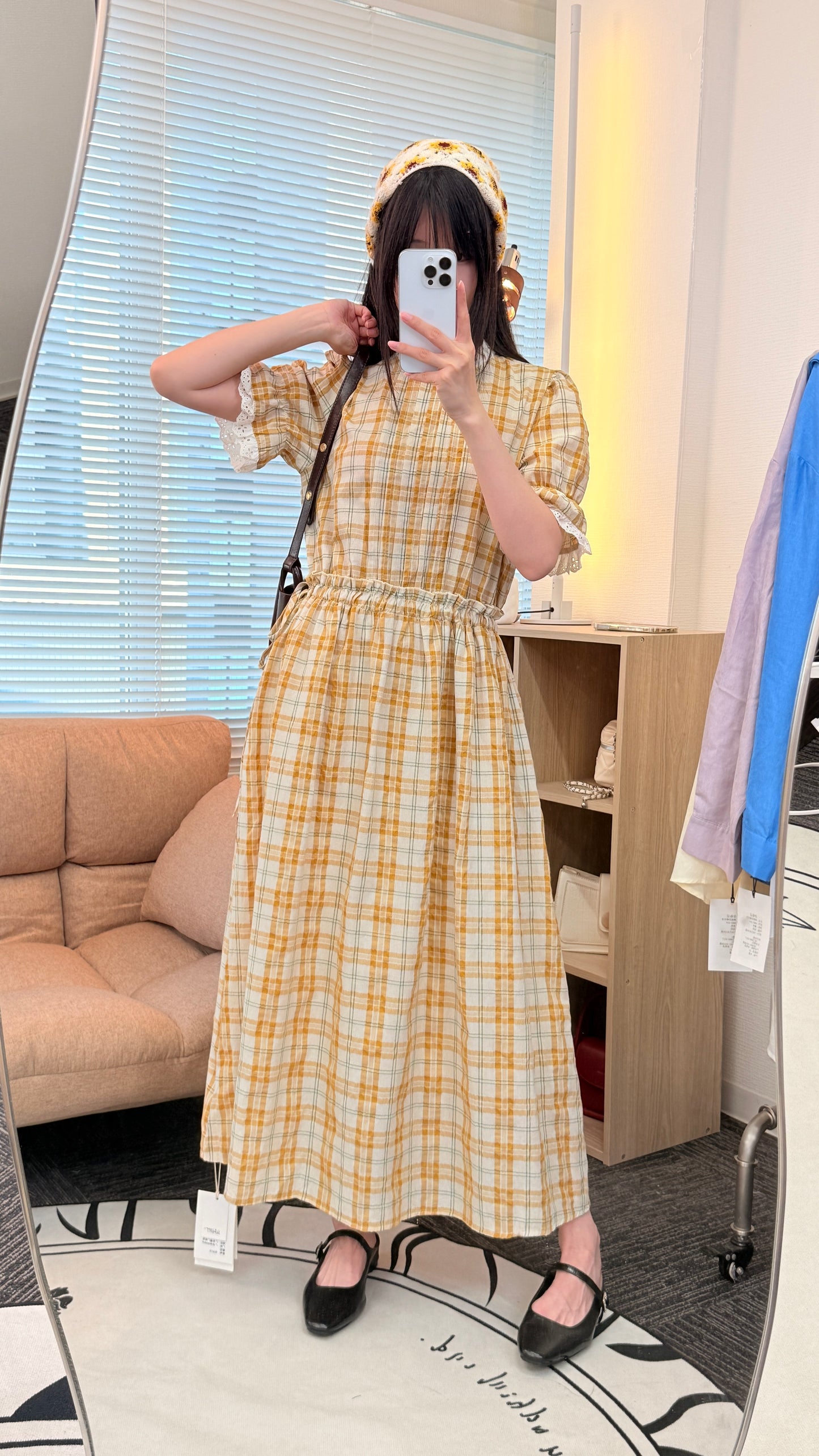 🍯レース襟付きクラシックチェックワンピース