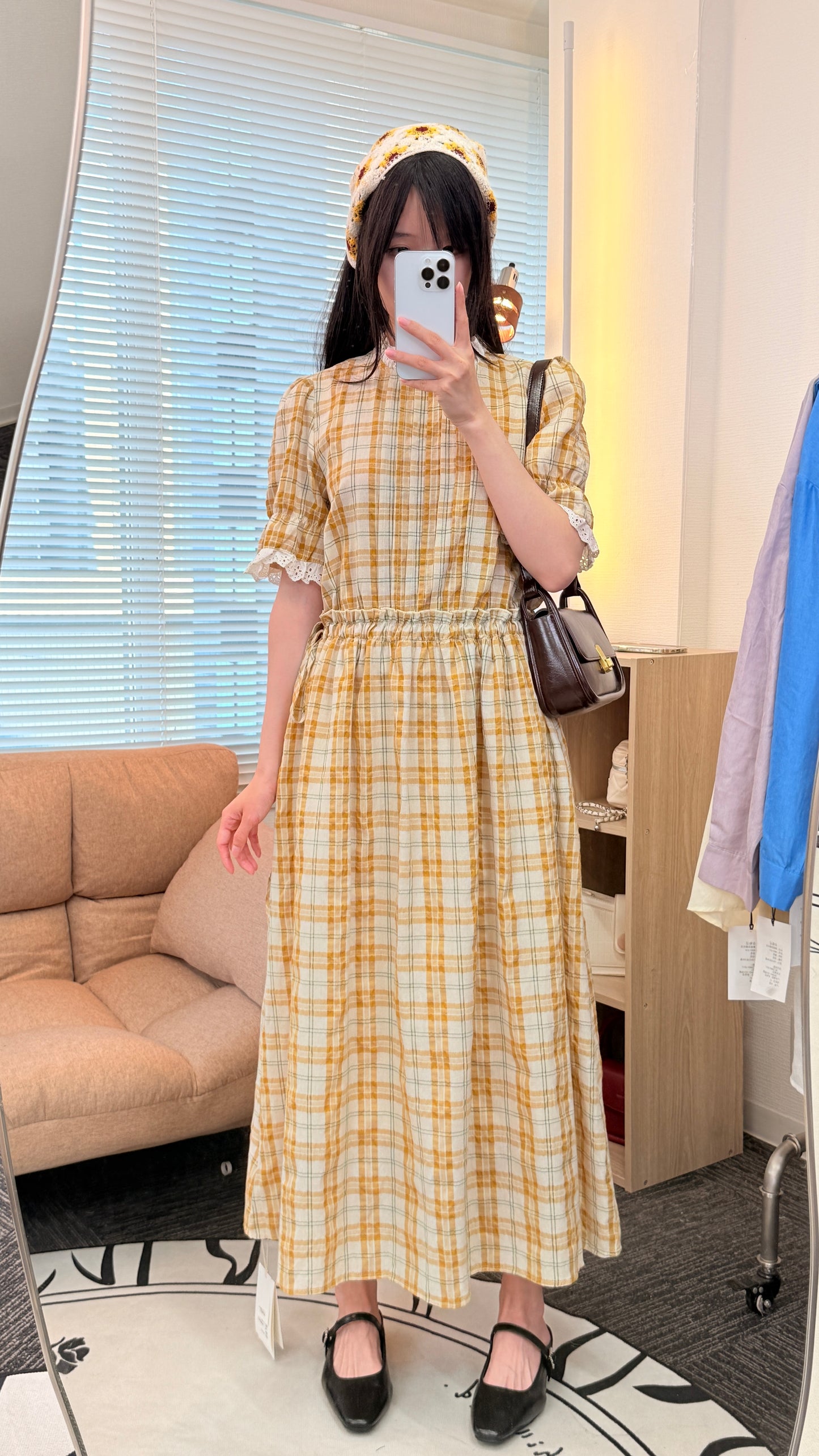 🍯レース襟付きクラシックチェックワンピース