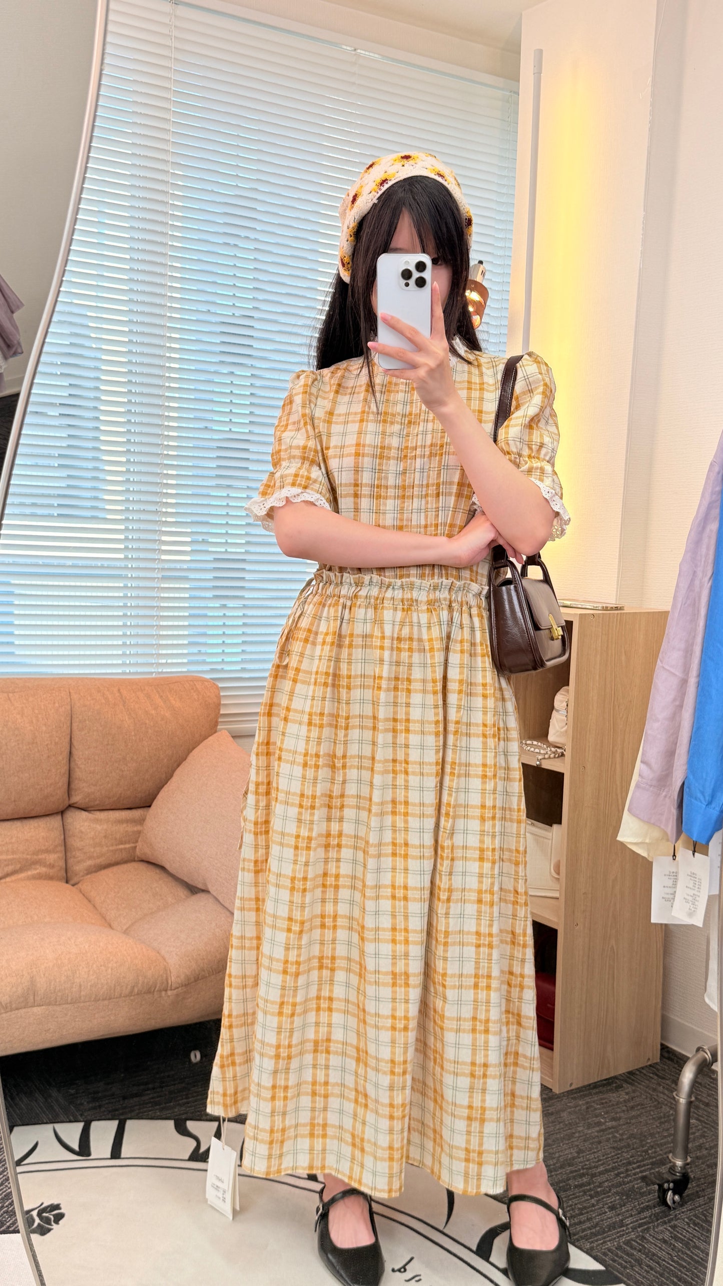 🍯レース襟付きクラシックチェックワンピース