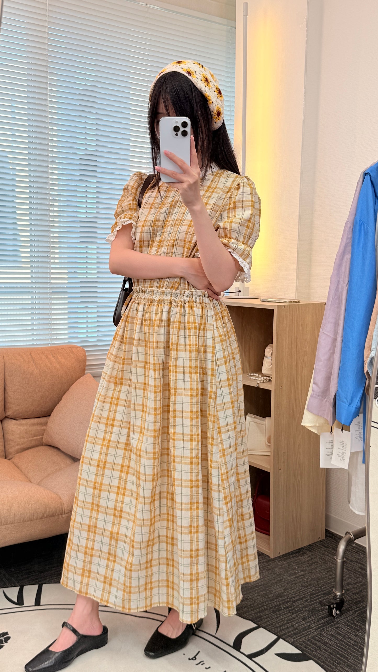 🍯レース襟付きクラシックチェックワンピース