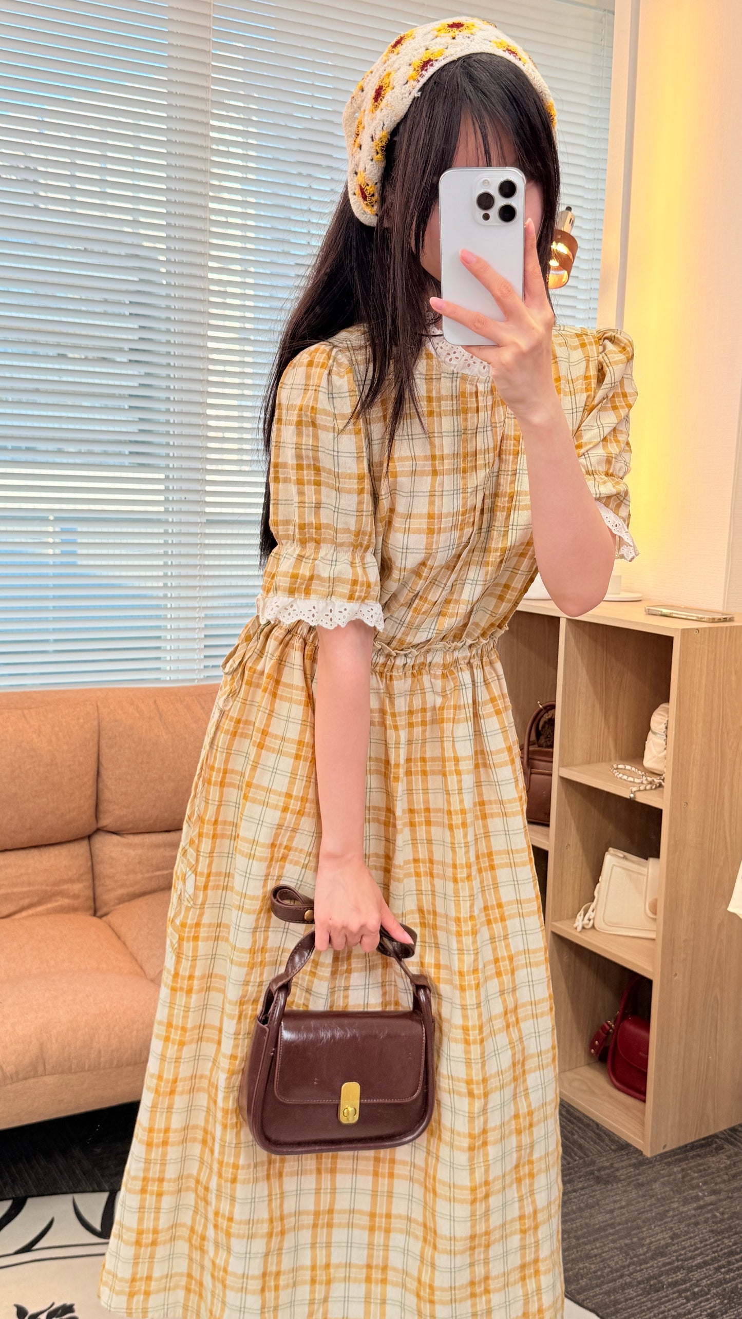 🍯レース襟付きクラシックチェックワンピース